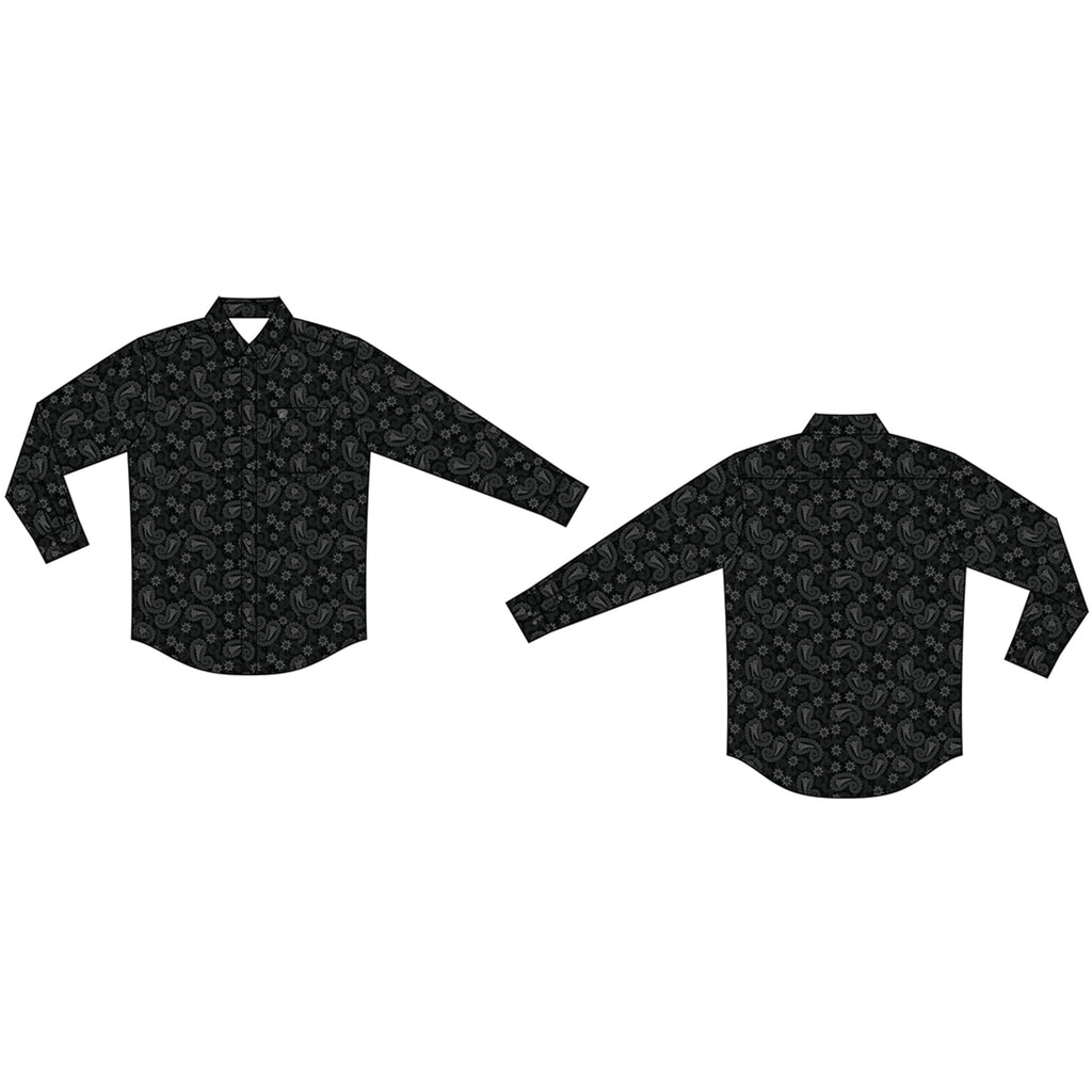 Rock & Roll Boy's Long Sleeve Black Paisley Vintage Button Down