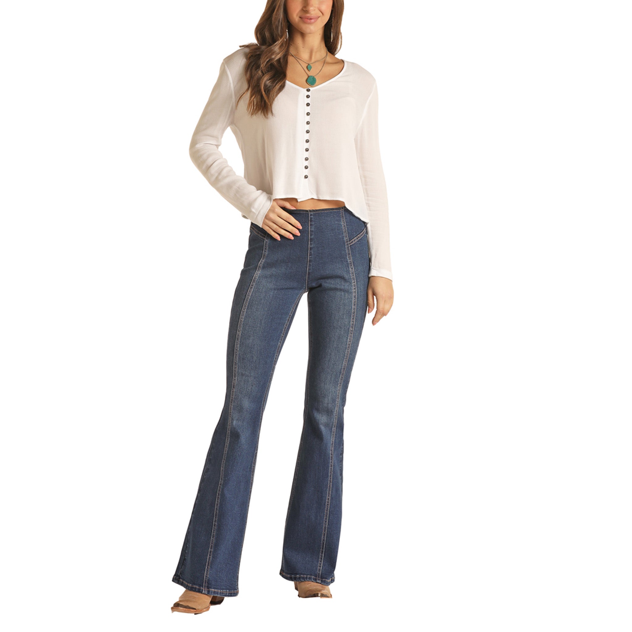 Front Seam Pull-on Flare Jeans – Western Edge, Ltd.