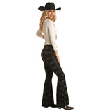 Rock & Roll Women's Black Textured Bell Bottom