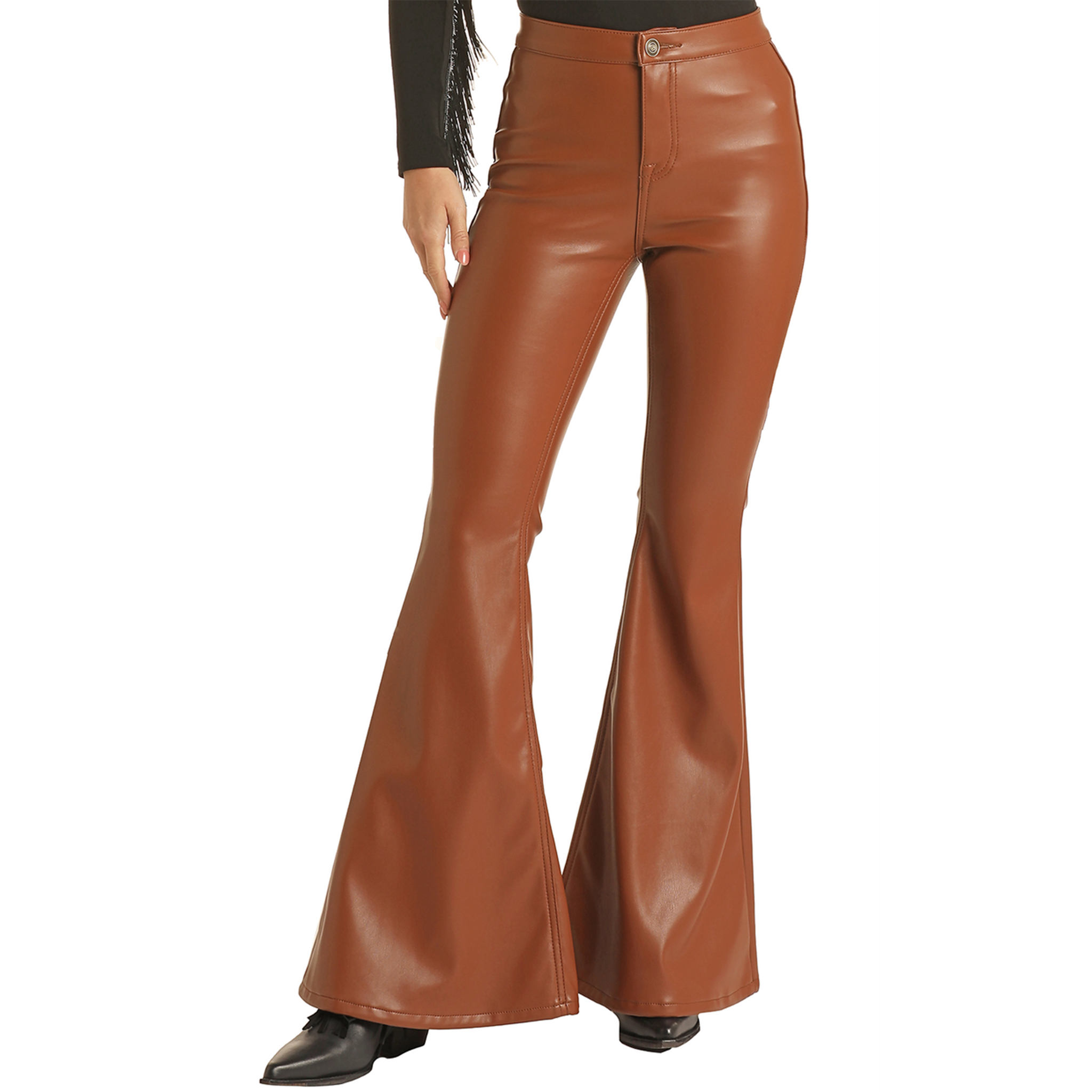 Women Genuine Suede Flared Pants Brown Real Leather Trousers Designer  Bottoms