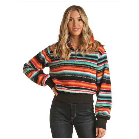 Rock & Roll Denim Women's Multi Stripe Fleece Pullover