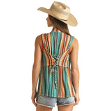 Rock & Roll Cowgirl Multi Striped Vest With Lace Up Detailing