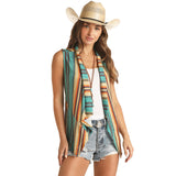 Rock & Roll Cowgirl Multi Striped Vest With Lace Up Detailing