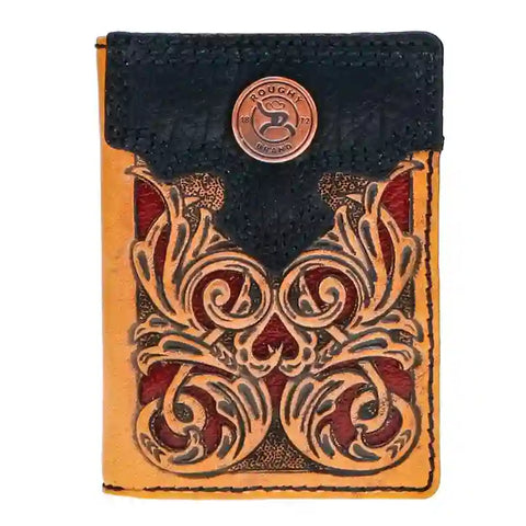 Hooey Trifold Natural/Brown Wallet With Red Inlay