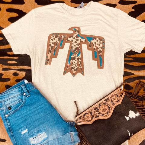 Rebel Rose Women's Cowprint Thunderbird Tee