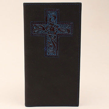 Distressed Matte Black with Blue Cross Rodeo Wallet