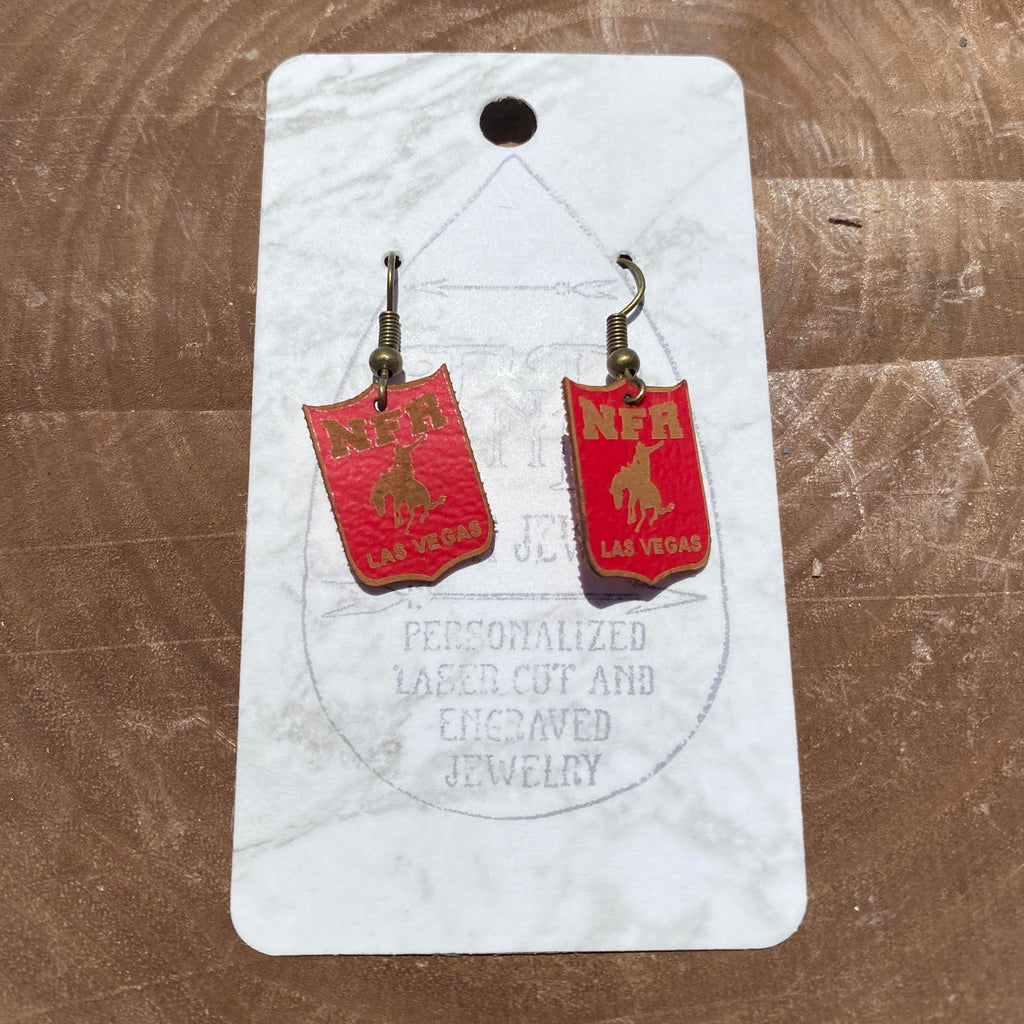 Handmade Red Leather NFR Earrings