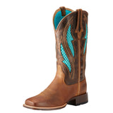 Ariat Women's VentTEK Distressed Brown and Turquoise Wide Square Toe Boot