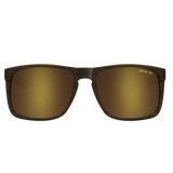 Bex Jaebyrd Sunglasses. They have a tortoise brown frame with gold tinted lenses.