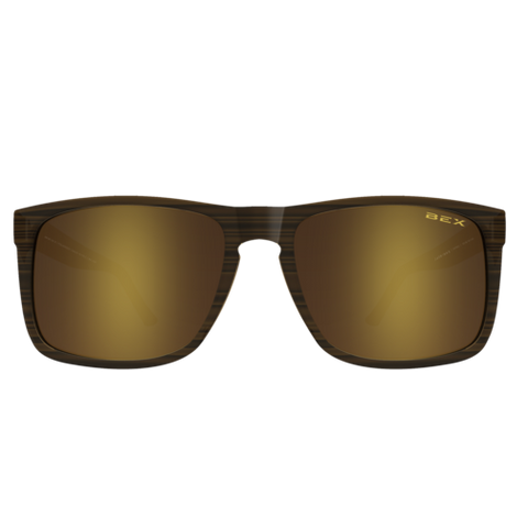 Bex Jaebyrd Sunglasses. They have a tortoise brown frame with gold tinted lenses.