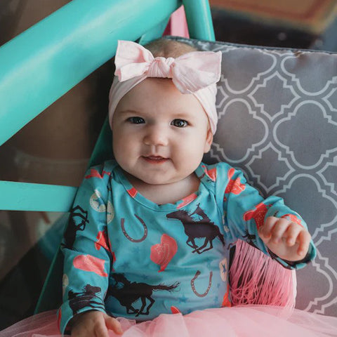 Shea Baby Turquoise Cowgirl Fringe Long Sleeve Onesie