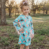 Shea Baby Turquoise Running Horse Long Sleeve Fringe Dress
