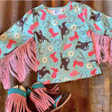 Shea Baby Turquoise Cowgirl Fringe Long Sleeve Shirt