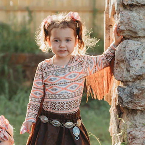 Shea Baby Brown Aztec Fringe Long Sleeve Shirt