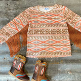 Shea Baby Brown Aztec Fringe Long Sleeve Shirt