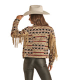 Powder River Woman's Aztec Wool Fringe Jacket-Khaki