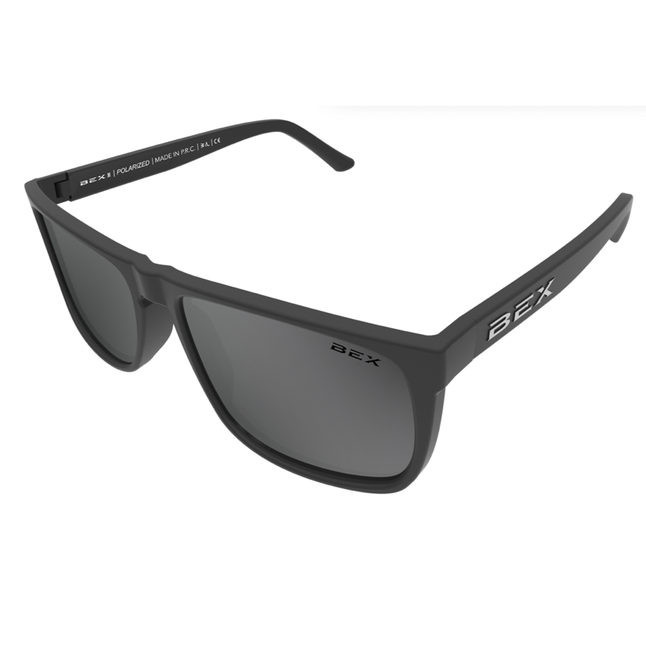 Bex Jaebyrd Sunglasses. They have a black frame and gray tinted lenses.