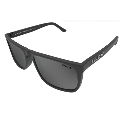 Bex Jaebyrd Sunglasses. They have a black frame and gray tinted lenses.