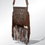 American Darling Conceal Carry Brown Tooled Hide Fringe Bag