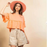 Coral Wide Ruffle Short Sleeved Shirt