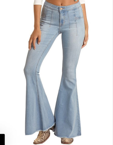 Light Multi-Dart Bell Bottom Jeans