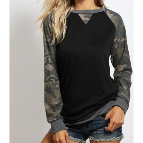 Camo Raglan Long Sleeve Tee