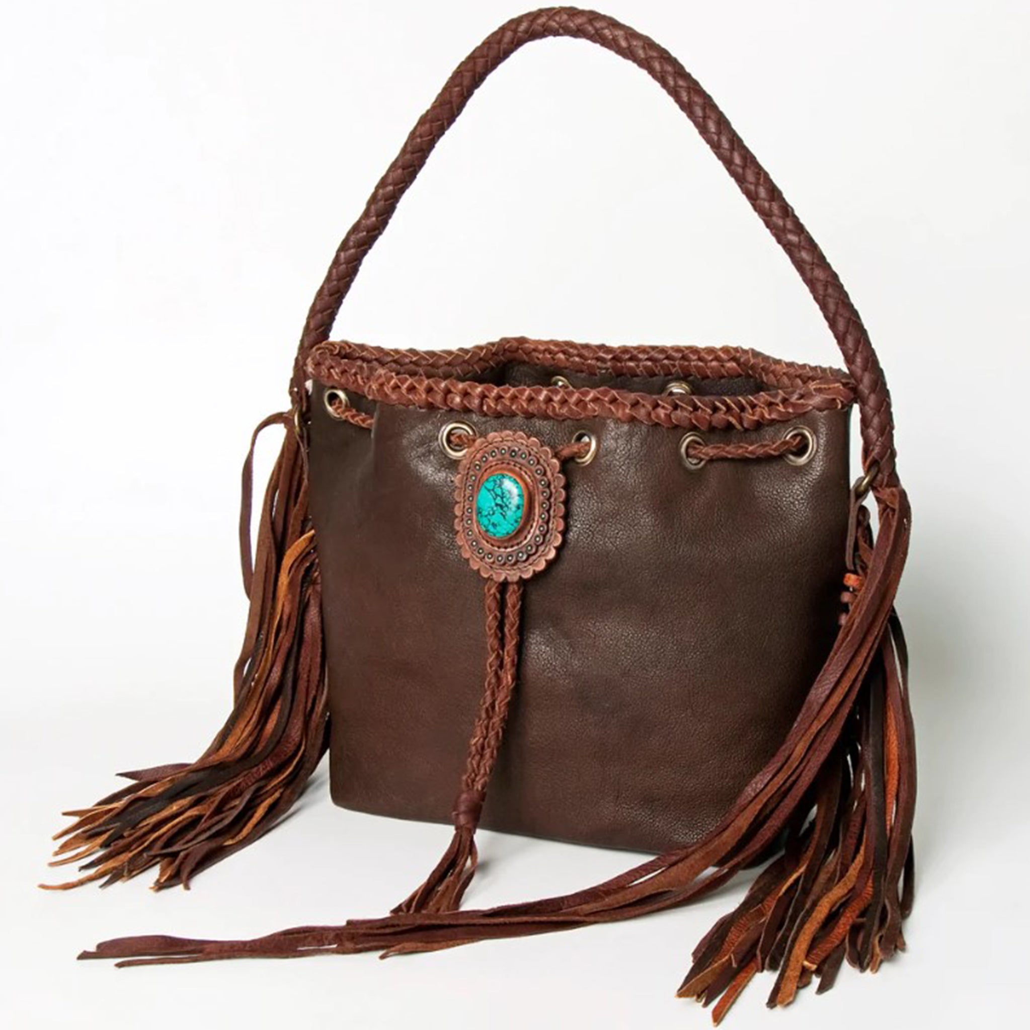 Brown Braided Leather Bag