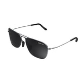 Bex Ranger Sunglasses. They have a silver metal frame with gray tinted lenses.