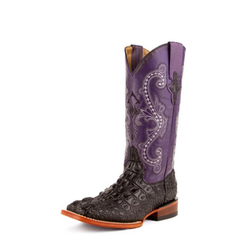 Ferrini Ladies Black/Purple Caiman Hornback Crocodile Print Boots