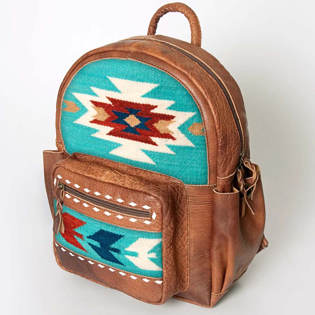 custom leather backpack purse in texas American Darling Turquoise Aztec Backpack