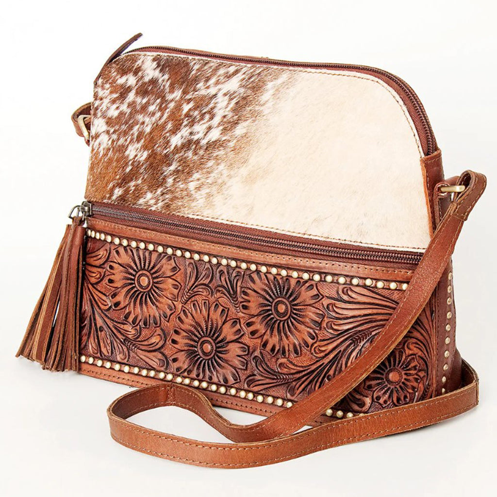 American Darling Tooled Leather & Cowhide Bag