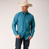 Roper Men's Turquoise and Blue Aztec Print Shirt