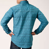 Roper Men's Turquoise and Blue Aztec Print Shirt