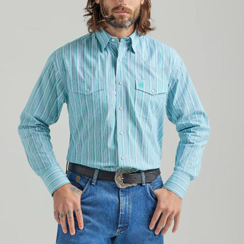 Wrangler Men's Teal Striped George Strait Shirt