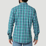 Wrangler Men's Blue and Green Plaid Shirt