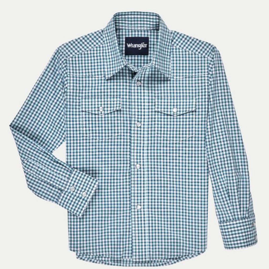 Wrangler Boy's Green Plaid Long Sleeve Shirt
