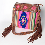 American Darling Pink Flower Tolled Leather Blanket Crossbody