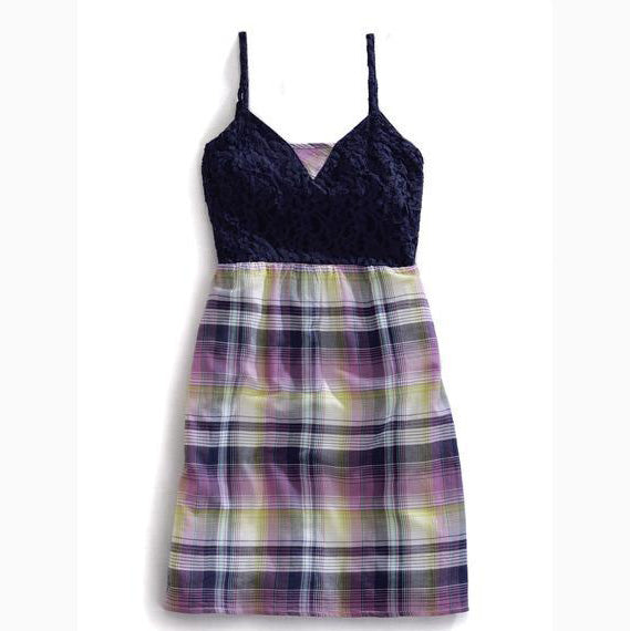 Women's Purple and Kiwi Lace Plaid Dress 