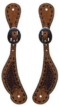 Ladies Chocolate Buckstitched Spur Straps