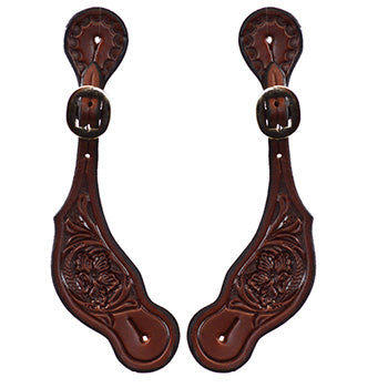 Dark Oiled Men's Floral Tooled Spur Straps
