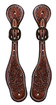 Ladies Dark Oiled Floral Tooled Spur Straps