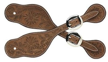 Distressed Tan Floral Tooled Spur Straps
