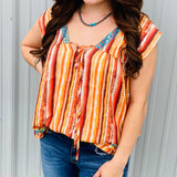 Coral Aztec Striped Short Sleeve