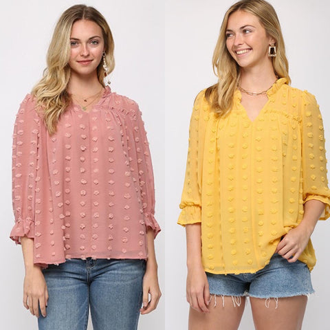 Solid Puffy Dot Long Sleeve - Available in Mustard and Rose