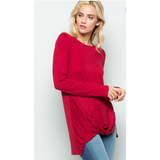 Burgundy Long Sleeve Draped Front Blouse