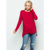 Burgundy Long Sleeve Draped Front Blouse