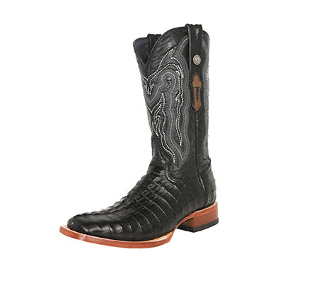 Tanner Men's Black Caiman Tail Print Square Toe Boots