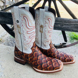 Tanner Mark Men's "Dillon" Cognac Monster Fish Square Toe Boots