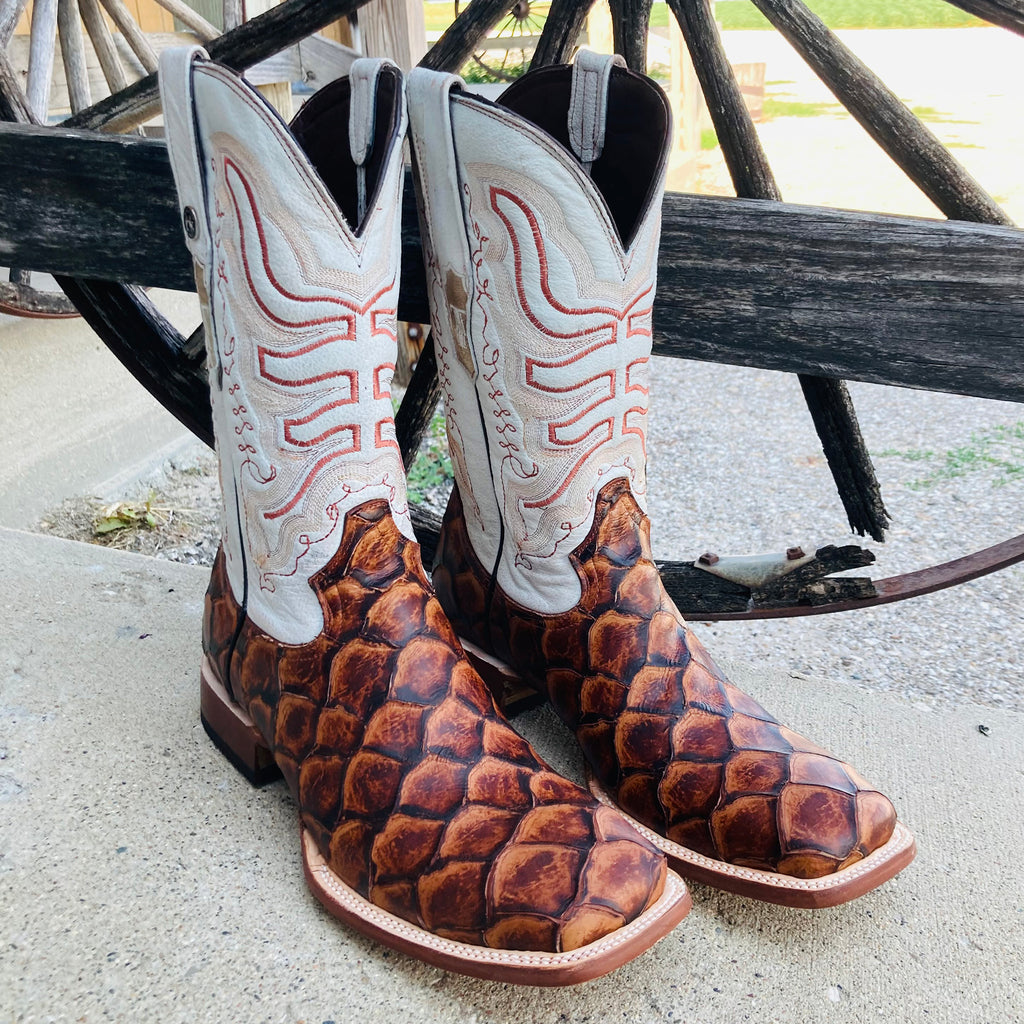Tanner Mark Men s Dillon Cognac Monster Fish Square Toe Boots
