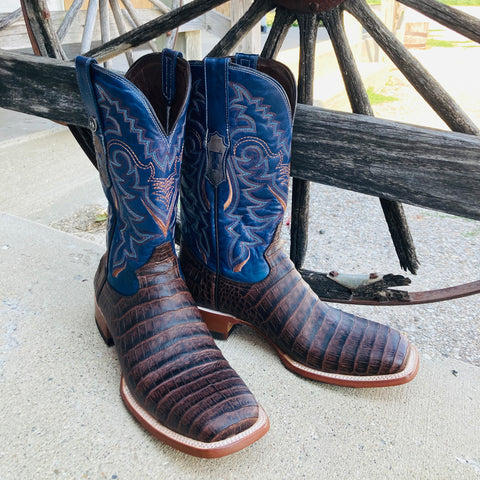 Tanner Mark Men's "Deacon" Brown Caiman Belly Square Toe Boots